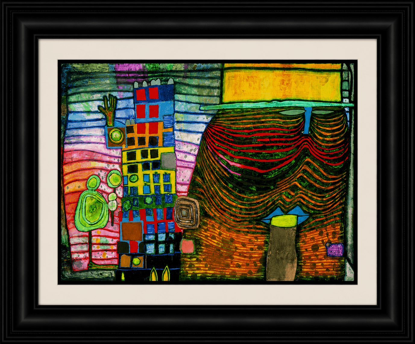 Framed colorful abstract artwork