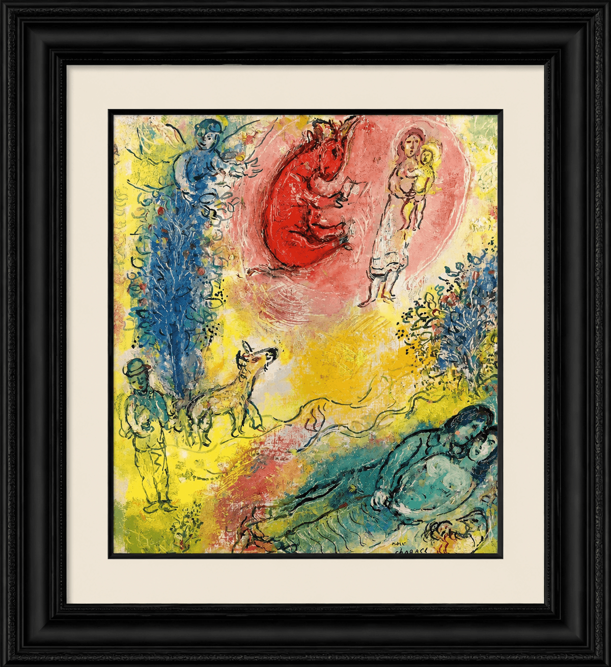 Colorful Chagall-style painting of figures